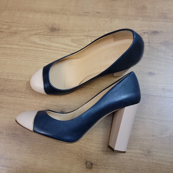 J. Crew Etta Cap Toe Navy and Beige Leather Pumps - Picture 5 of 14